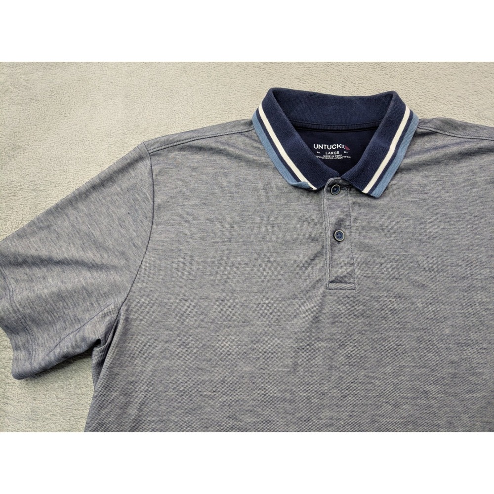 UNTUCKit Mens Ramian Polo Shirt Large Gray/Blue Short Sleeve Casual